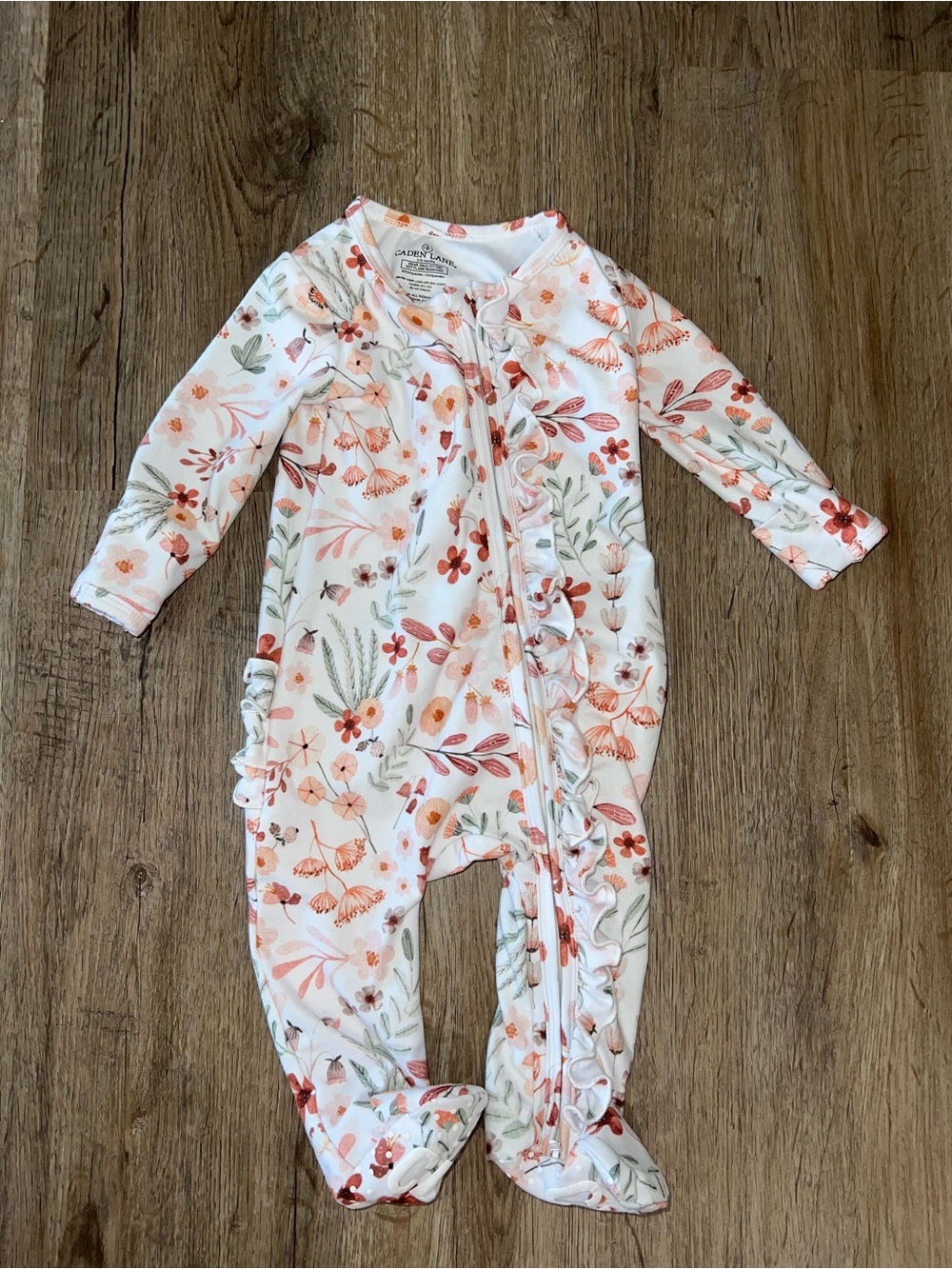 Caden Lane Floral Ruffle Footie pajamas. Size 3-6 months